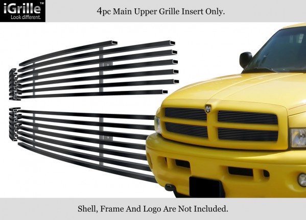 Stainless Black 4 pc Grille Inserts 94-01 Dodge Ram Non Sport